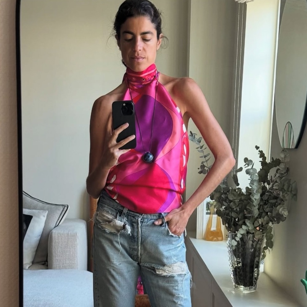 PUCCI Emilio Pucci  Colorful Sleeveless Ruffled Button Down Tank Shirt Blouse